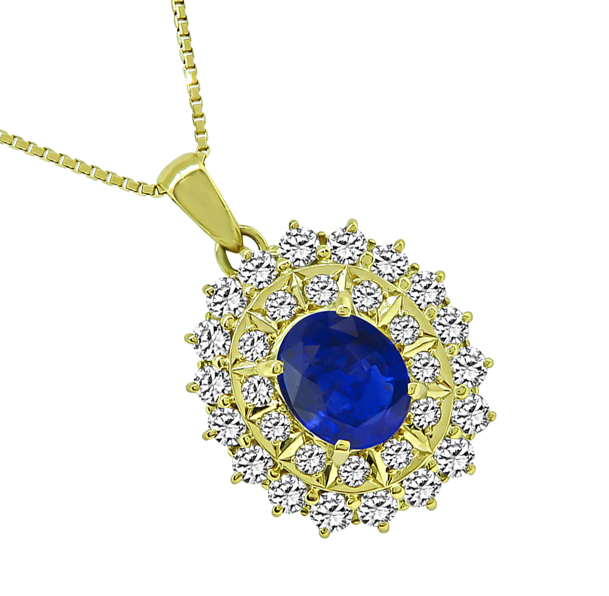 Estate 2.60ct Sapphire 2.38ct Diamond Gold Pendant Necklace