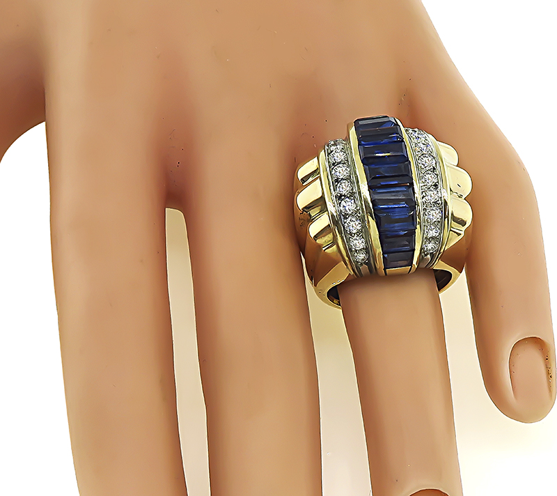 Vintage 3.00ct Sapphire 2.50ct Diamond Gold Ring