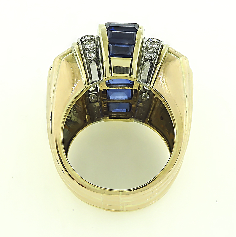 Vintage 3.00ct Sapphire 2.50ct Diamond Gold Ring