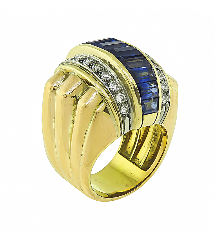 Vintage 3.00ct Sapphire 2.50ct Diamond Gold Ring