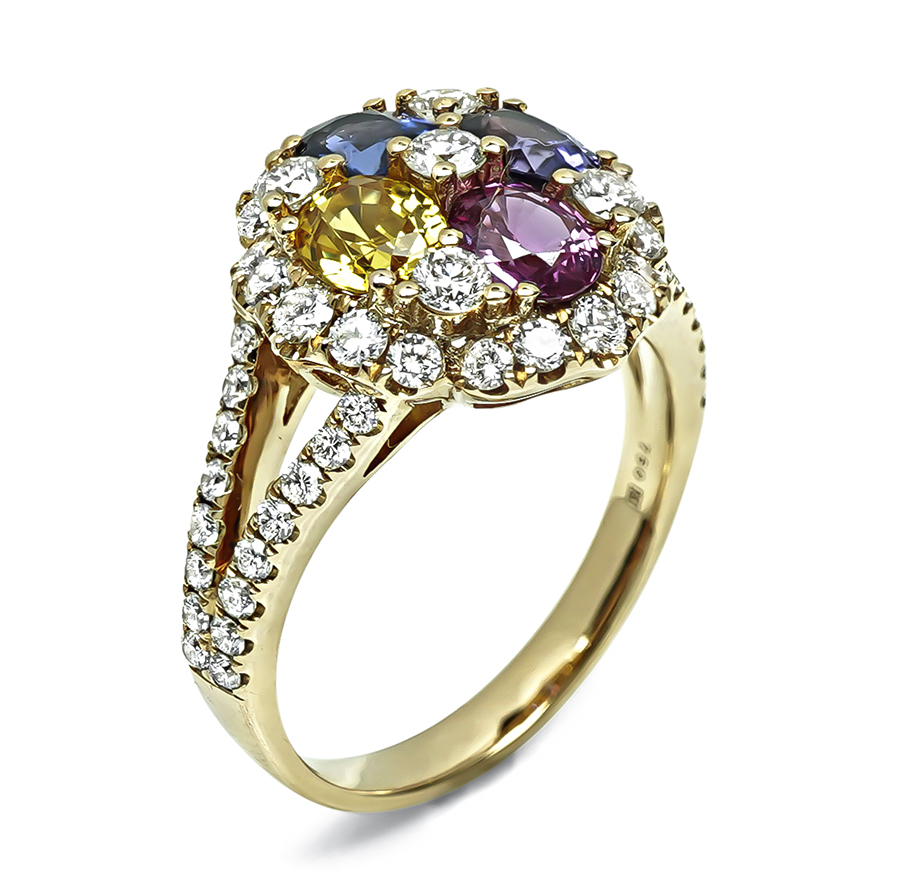 Estate 1.72ct Multi Color Sapphire 0.97ct Diamond Gold Ring