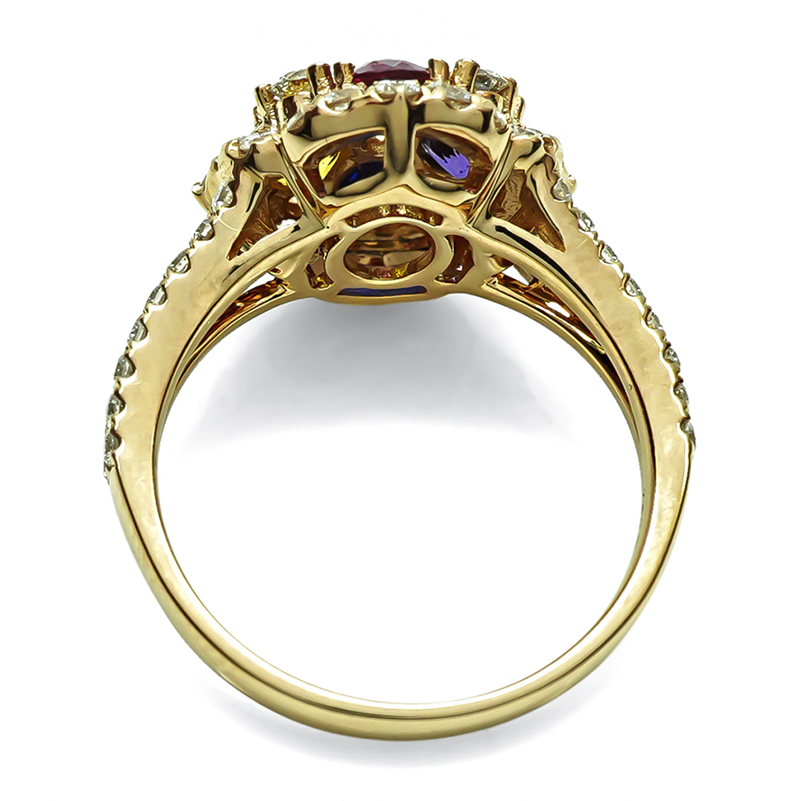 Estate 1.72ct Multi Color Sapphire 0.97ct Diamond Gold Ring
