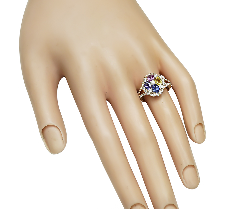 Estate 1.72ct Multi Color Sapphire 0.97ct Diamond Gold Ring