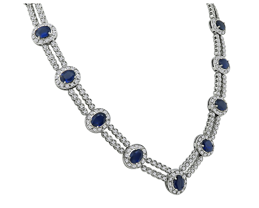 Estate 42.50ct Sapphire 2.85ct Diamond Necklace
