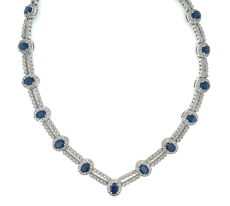 Estate 42.50ct Sapphire 2.85ct Diamond Necklace