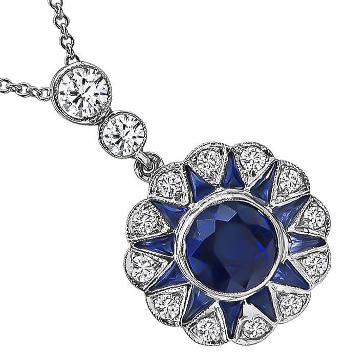 Estate 2.04ct Sapphire 1.00ct Diamond Pendant Necklace