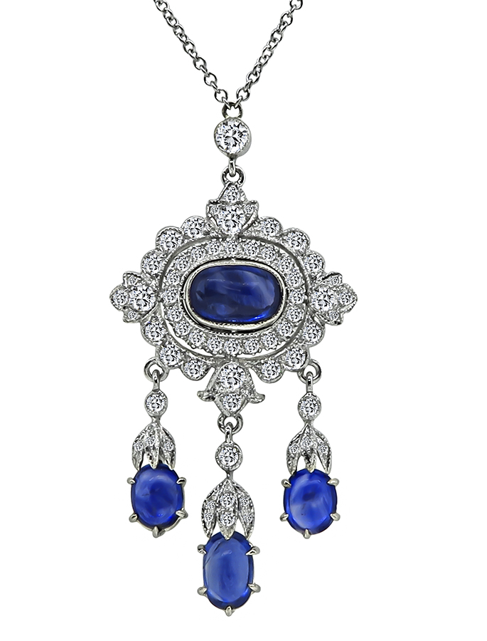 Estate 4.00ct Sapphire 0.75ct Diamond Pendant Necklace