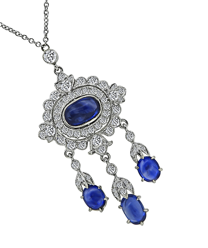 Estate 4.00ct Sapphire 0.75ct Diamond Pendant Necklace