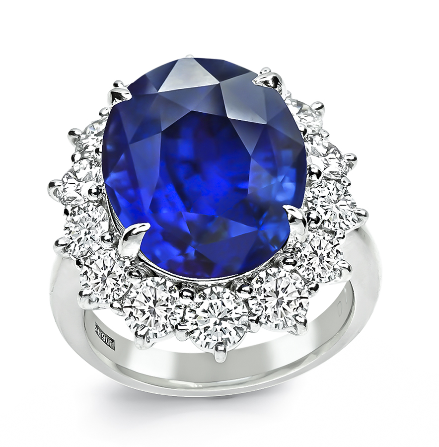 Estate 15.05ct Ceylon Sapphire 2.43ct Diamond Engagement Ring