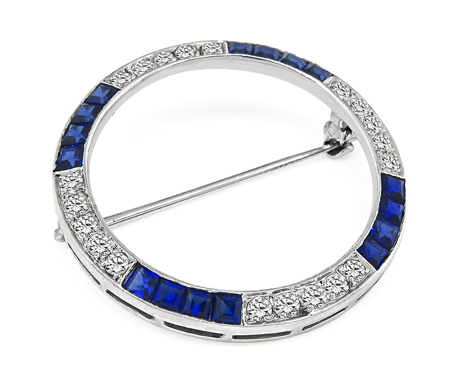 Estate 1.00ct Diamond 1.50ct Sapphire Round Pin