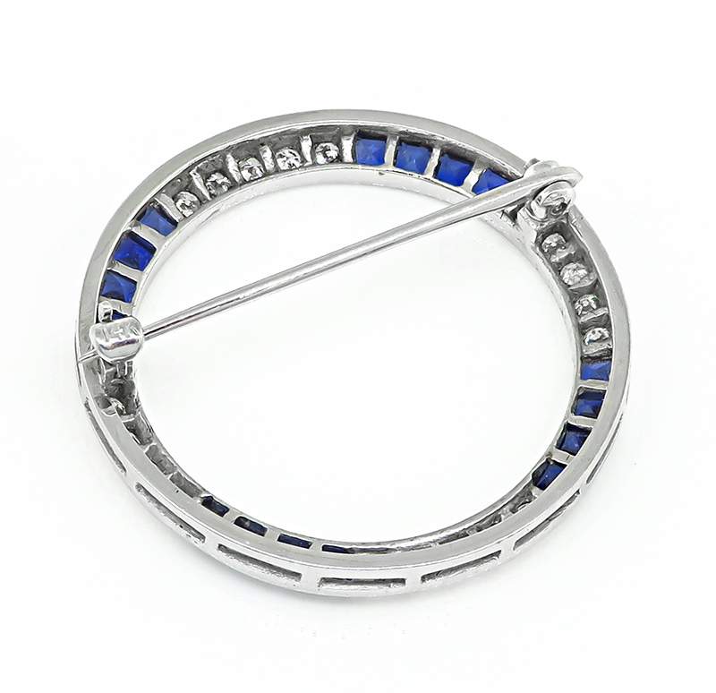 Estate 1.00ct Diamond 1.50ct Sapphire Round Pin