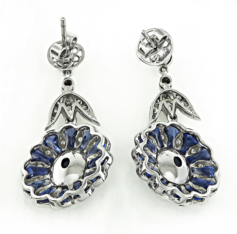 Estate 5.80ct Center Sapphire 3.32ct Side Sapphire 0.96ct Diamond Earrings