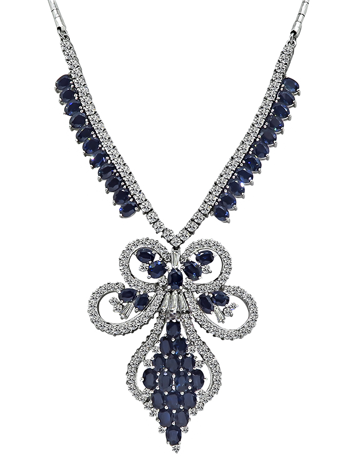 Estate 18.80ct Sapphire 8.30ct Diamond Necklace