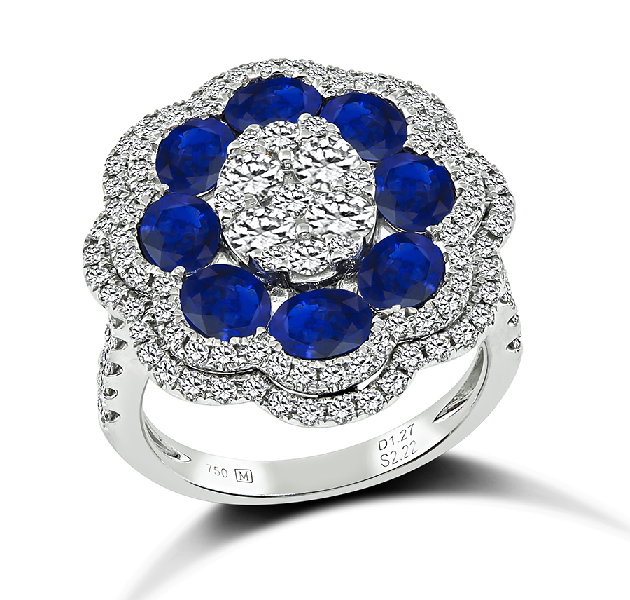 Estate 2.22ct Sapphire 1.27ct Diamond Gold Ring