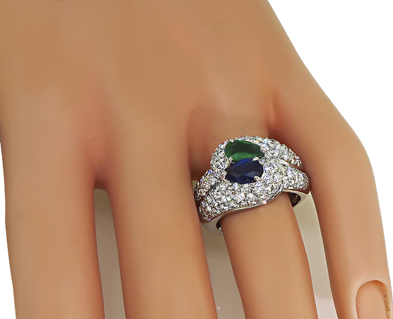 Estate 1.80ct Diamond 0.90ct Sapphire 0.75ct Emerald Ring