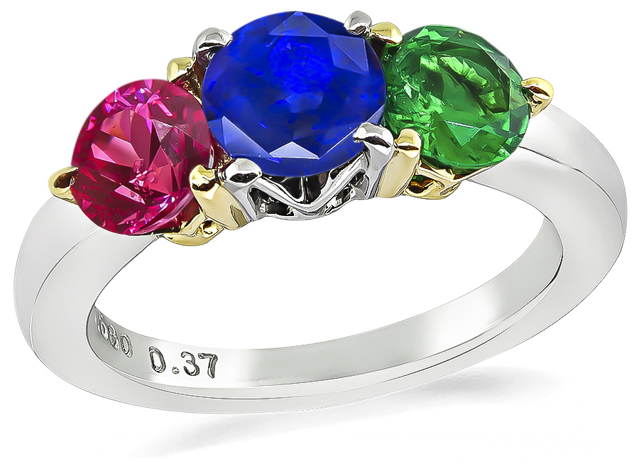 Estate 0.80ct Sapphire 0.58ct Ruby 0.37ct Emerald Ring