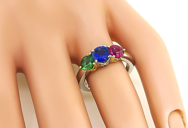 Estate 0.80ct Sapphire 0.58ct Ruby 0.37ct Emerald Ring