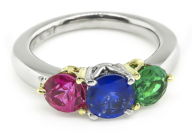 Estate 0.80ct Sapphire 0.58ct Ruby 0.37ct Emerald Ring