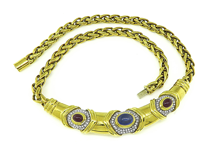 Estate 5.00ct Sapphire 4.00ct Ruby 2.50ct Diamond Gold Necklace