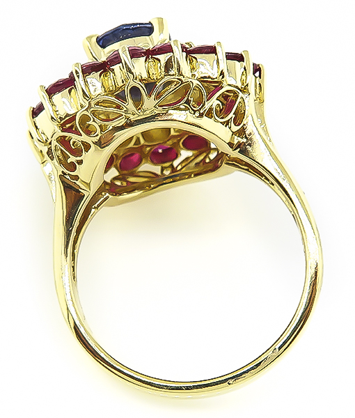Estate 1.50ct Sapphire 1.44ct Ruby 0.78ct Diamond Gold Cocktail Ring