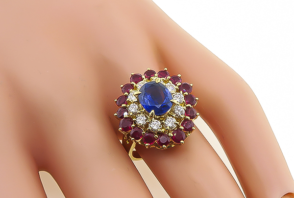 Estate 1.50ct Sapphire 1.44ct Ruby 0.78ct Diamond Gold Cocktail Ring