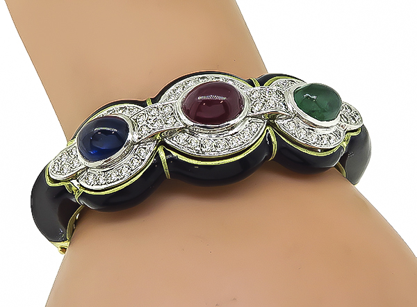 Sapphire Ruby Emerald Diamond Enamel Bangle