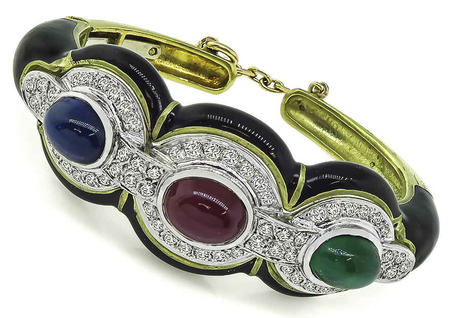 Sapphire Ruby Emerald Diamond Enamel Bangle