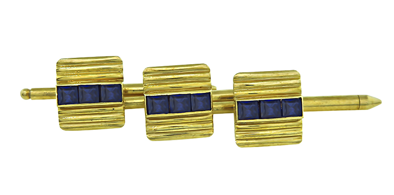 Vintage 1.50ct Sapphire Gold Cufflinks and Stud Set
