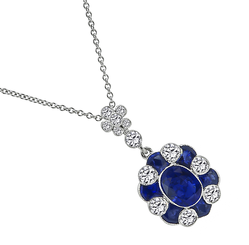 Estate 1.68ct Sapphire 0.81ct Diamond Pendant Necklace