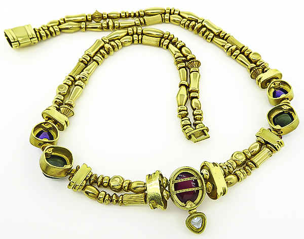 Estate Seidengang Diamond Multi Colored Stone Gold Necklace
