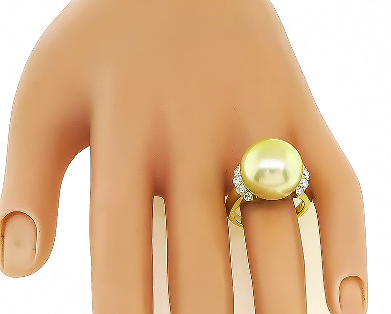 Estate South Sea Pearl 0.58ct Diamond Gold Ring