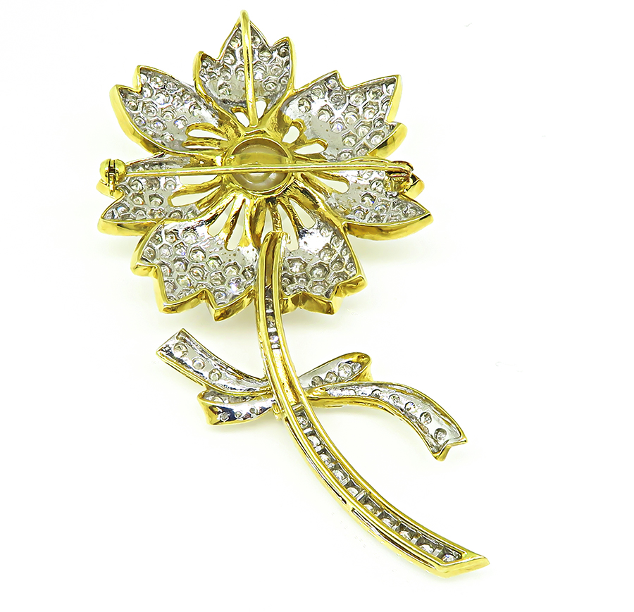 Estate South Sea Pearl 7.00ct Diamond Gold Flower Pin/Pendant