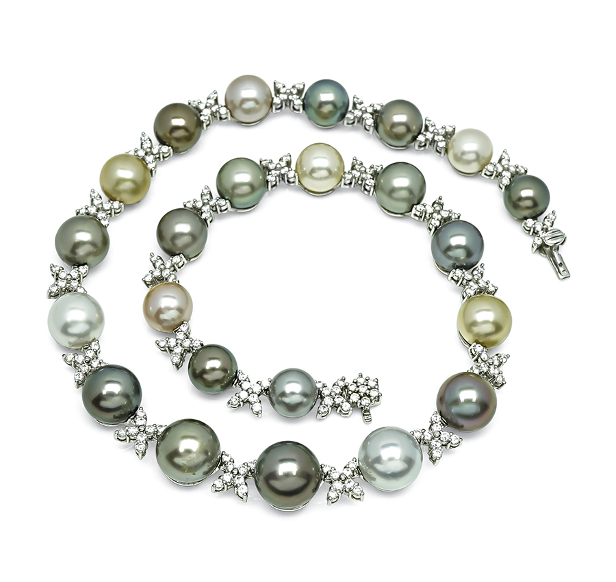 Estate 4.50ct Diamond Multi Color South Sea Pearl Necklace