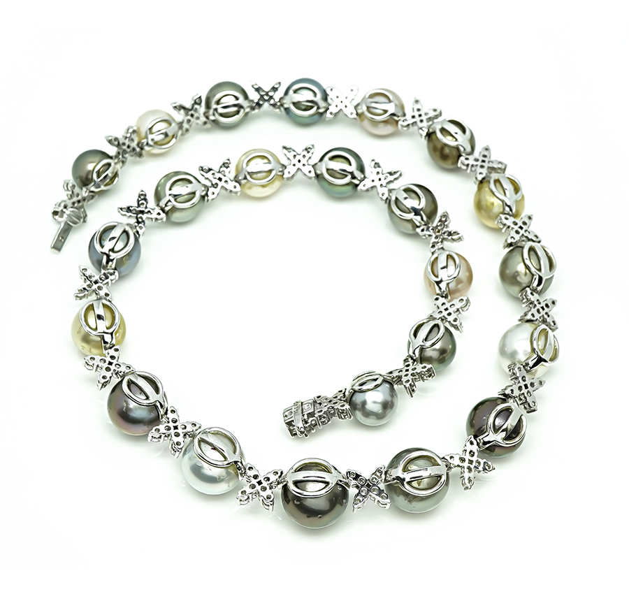 Estate 4.50ct Diamond Multi Color South Sea Pearl Necklace