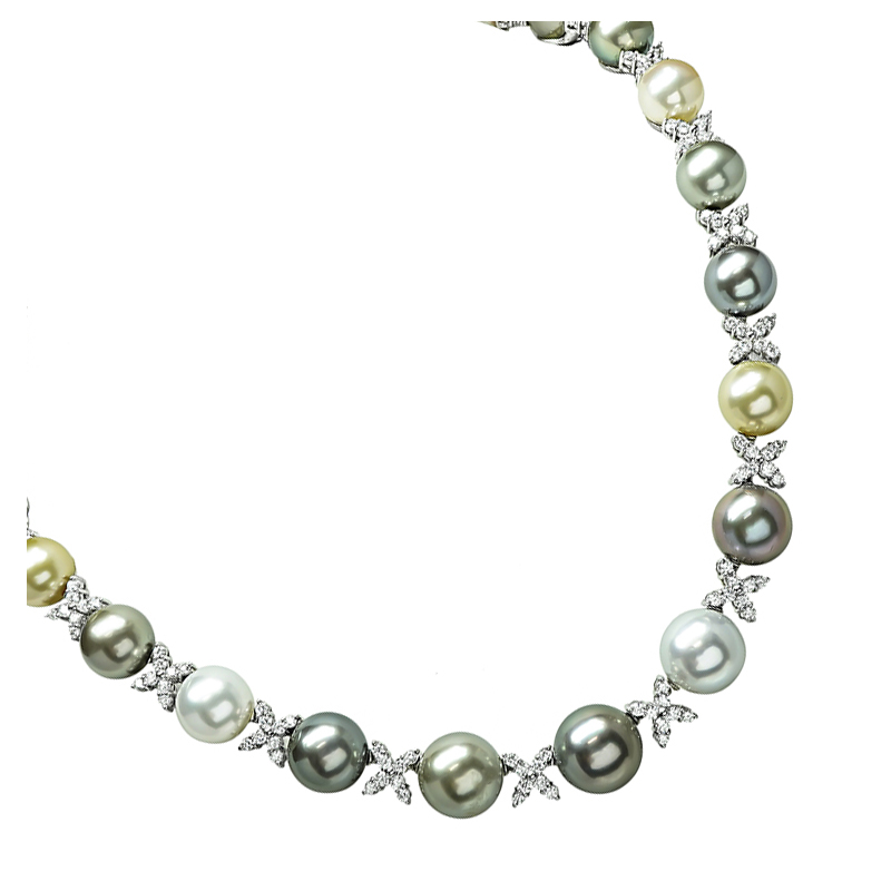 Estate 4.50ct Diamond Multi Color South Sea Pearl Necklace