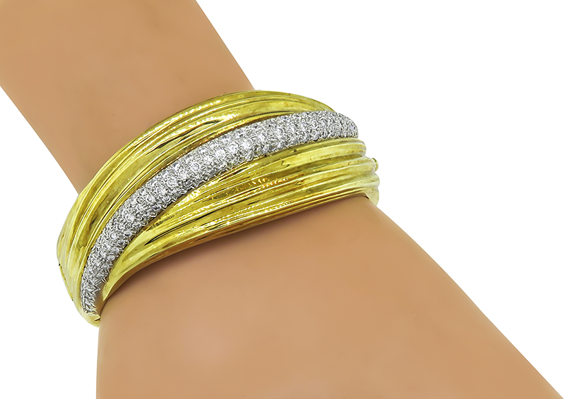 Estate Spitzer and Fuhrmann 6.50ct Diamond Gold Bangle