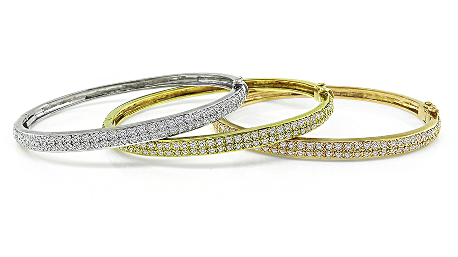 Estate Suite of Three 4.90ct Diamond Yellow Pink and White Gold Bangle