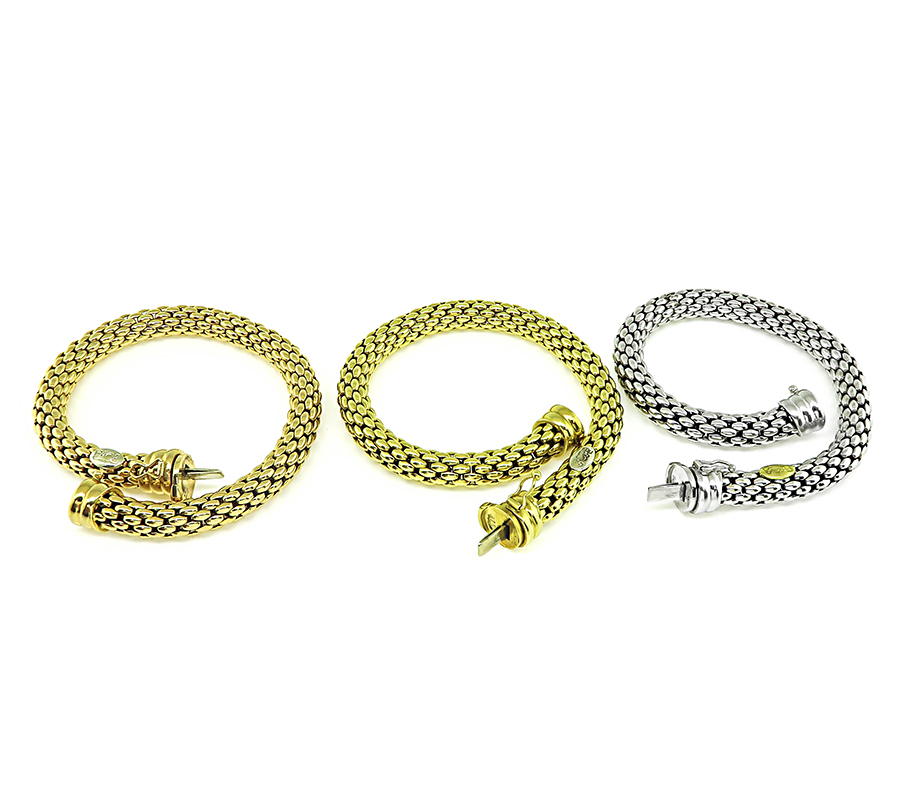 Estate Suite of 3 Fope Yellow Pink and White Gold Bracelet