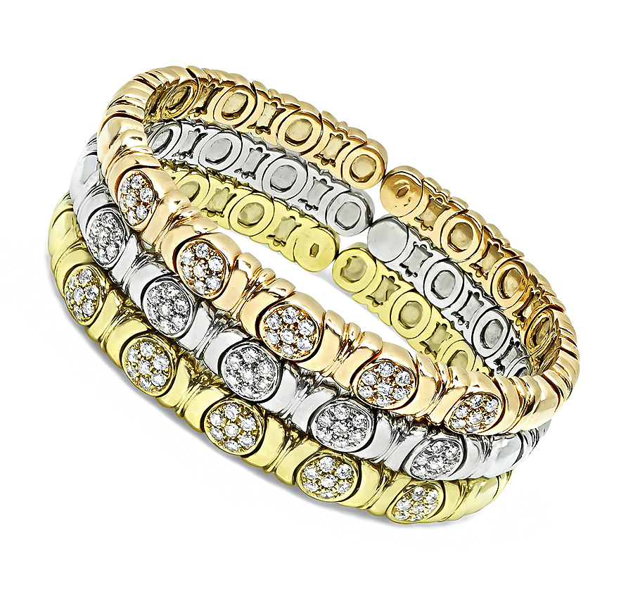 Estate Suite of 3 Yellow Pink and White Gold 3.00ct Diamond Bangle
