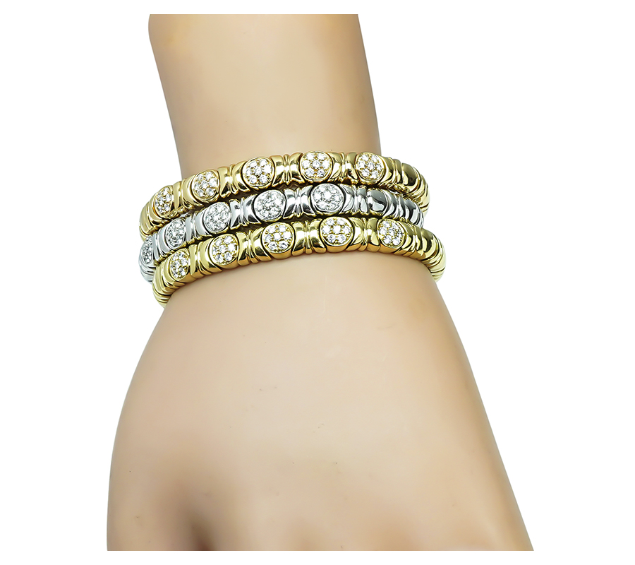 Estate Suite of 3 Yellow Pink and White Gold 3.00ct Diamond Bangle