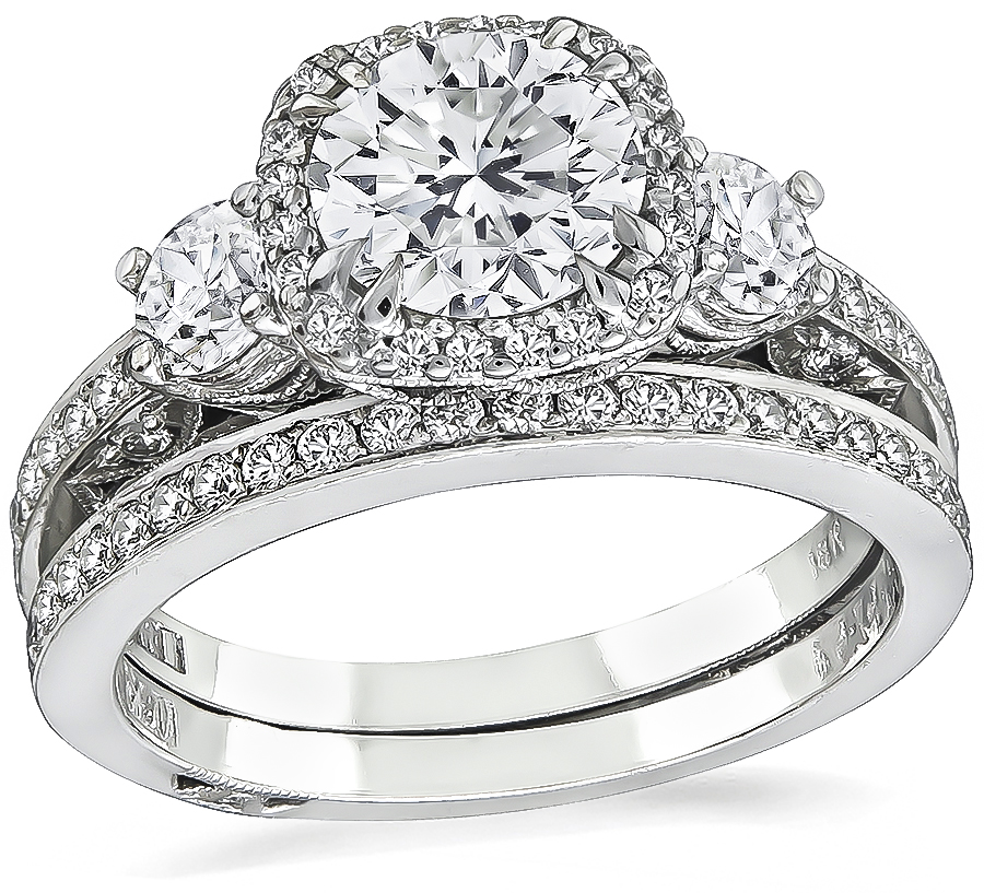 Estate Tacori GIA Certified 1.10ct Diamond Engagement Ring and Wedding Band Set