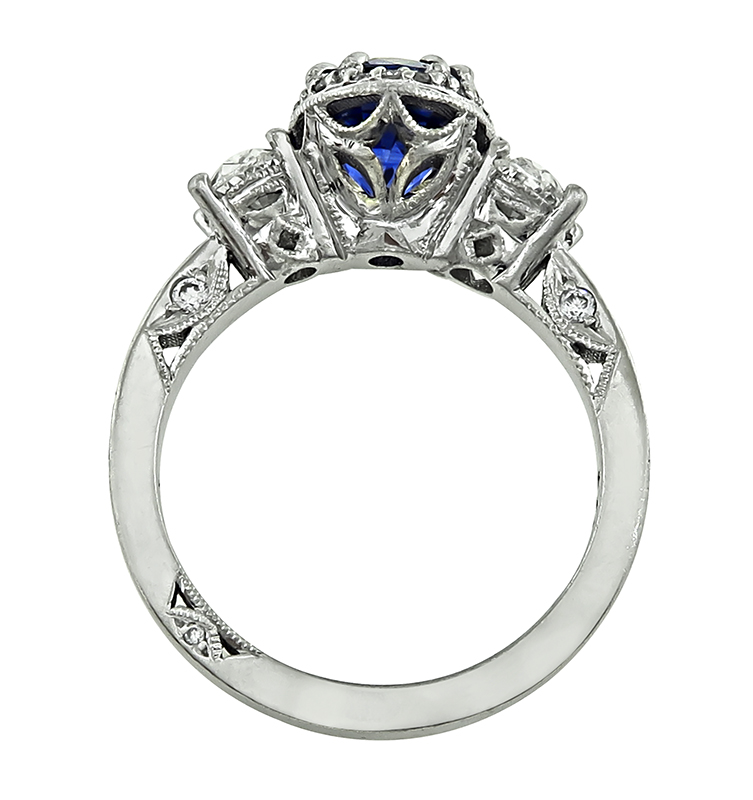 Estate Tacori 2.14ct Ceylon Sapphire Diamond Engagement Ring