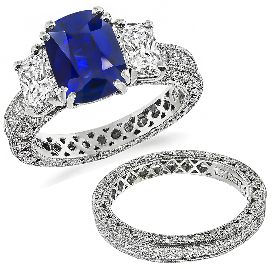 Tacori 2.74ct Sapphire Diamond Engagement Ring and Wedding Band Set