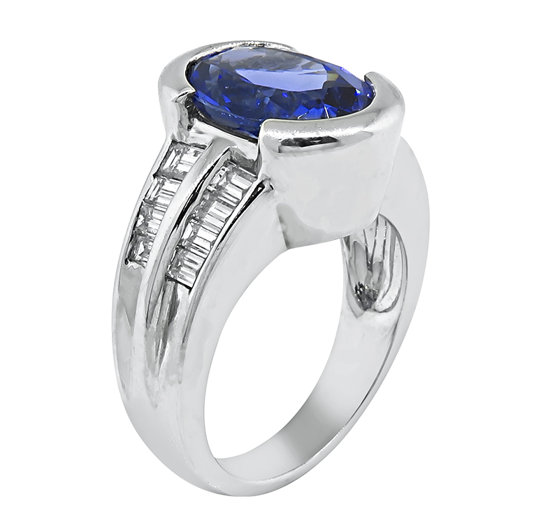 Estate 6.00ct Tanzanite 1.00ct Diamond Gold Ring