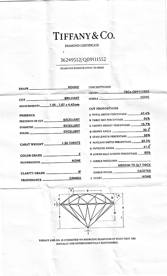 Estate Tiffany & Co 1.36ct Diamond Engagement Ring