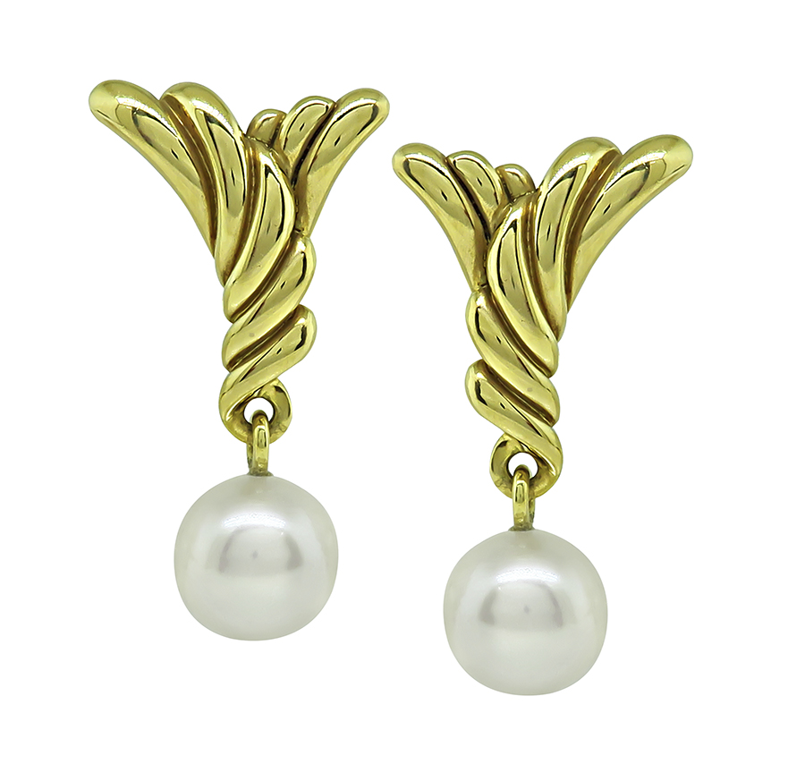 Estate Tiffany & Co Cummings Assael Pearl Gold Earrings