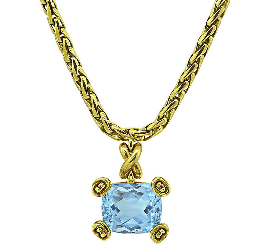 Estate Tiffany & Co 12.00ct Aquamarine Gold Pendant Necklace