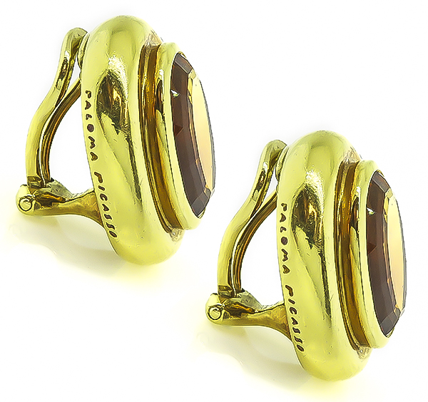 Estate Tiffany & Co 20.00ct Citrine Gold Paloma Picasso Earrings