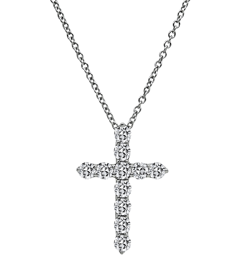 Estate Tiffany & Co 0.55ct Diamond Cross Pendant Necklace