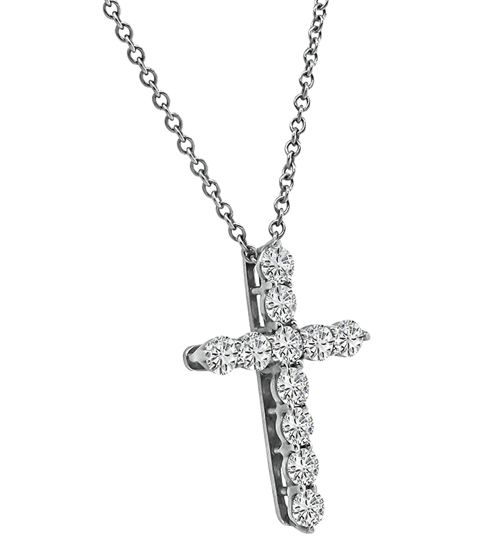 Estate Tiffany & Co 0.55ct Diamond Cross Pendant Necklace